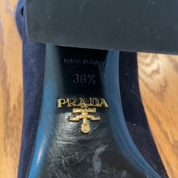 Prada Navy Suede Block Heel Pumps Size 36½ | Italian | Pointed Toe | Dust Bags - Picture 3 of 14